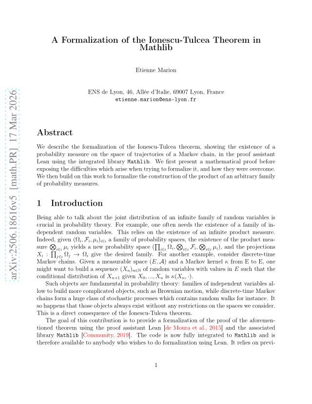First page of A Formalization of the Ionescu-Tulcea Theorem in Mathlib