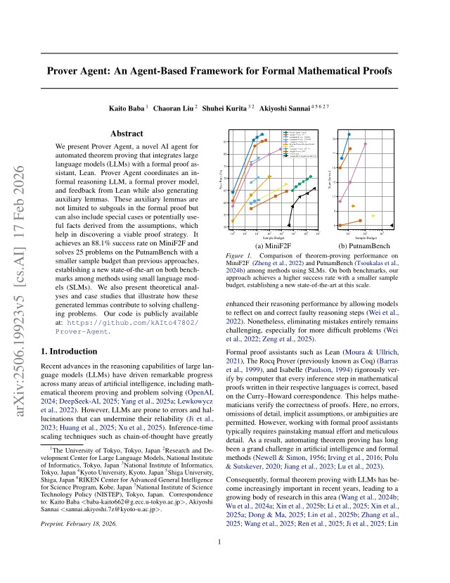 First page of Prover Agent: An Agent-Based Framework for Formal Mathematical Proofs