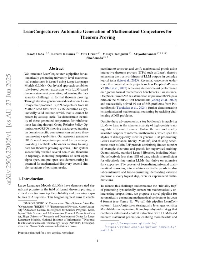First page of LeanConjecturer: Automatic Generation of Mathematical Conjectures for Theorem Proving