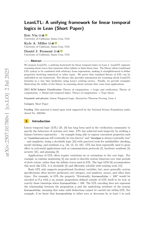 First page of LeanLTL: A unifying framework for linear temporal logics in Lean