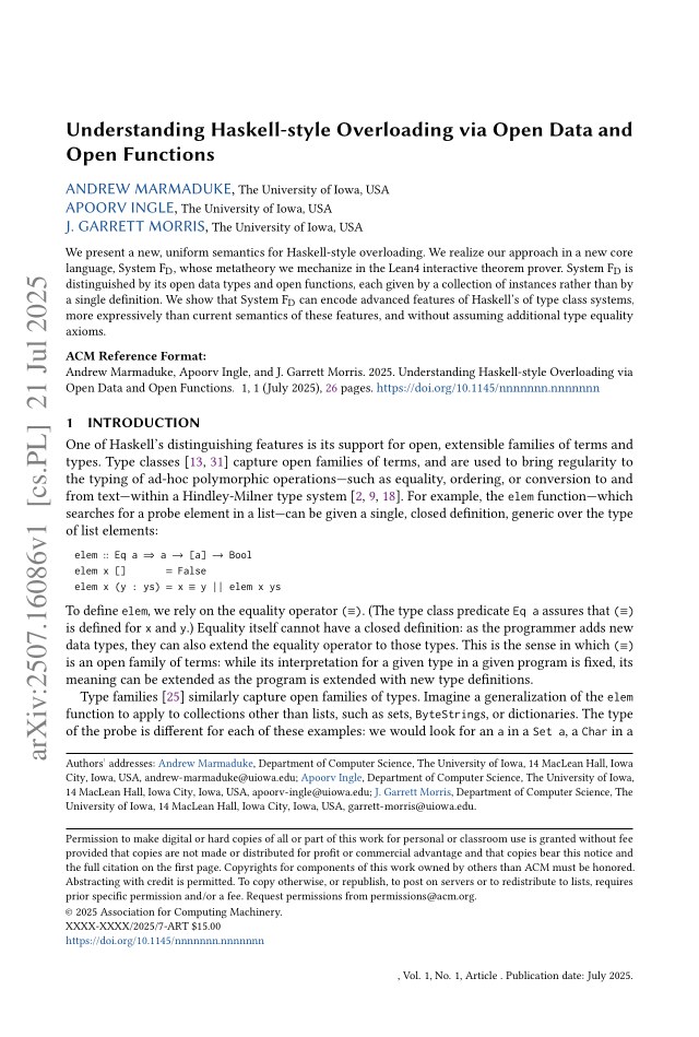 First page of Understanding Haskell-style Overloading via Open Data and Open Functions