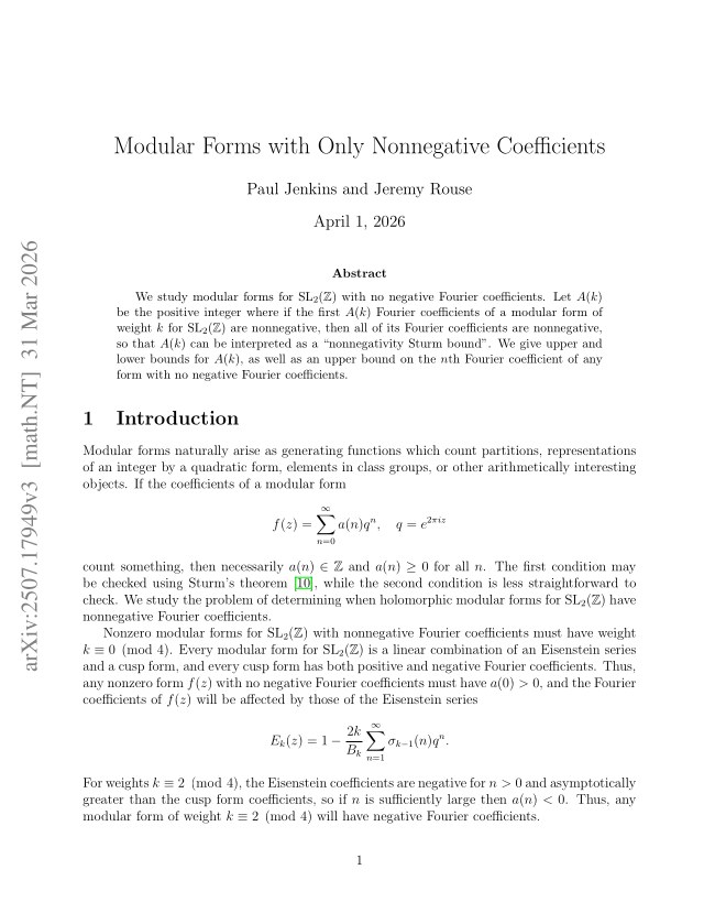 First page of Modular Forms with Only Nonnegative Coefficients