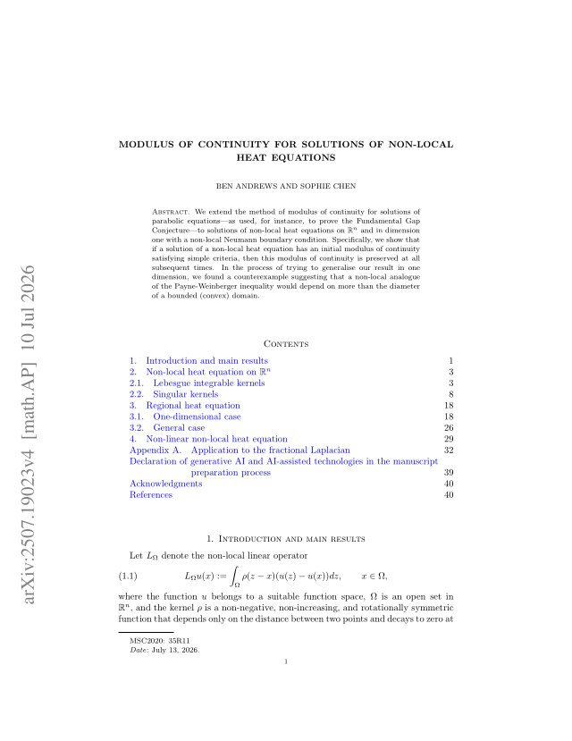 First page of Modulus of continuity for solutions of non-local heat equations