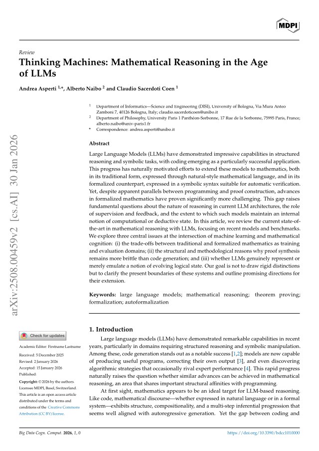 First page of Thinking Machines: Mathematical Reasoning in the Age of LLMs