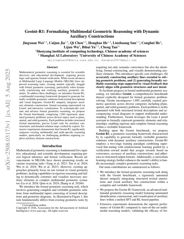 First page of Geoint-R1: Formalizing Multimodal Geometric Reasoning with Dynamic Auxiliary Constructions