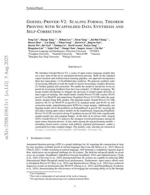 First page of Goedel-Prover-V2: Scaling Formal Theorem Proving with Scaffolded Data Synthesis and Self-Correction