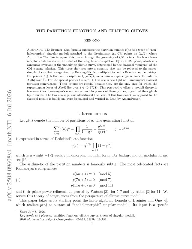 First page of The partition function and elliptic curves