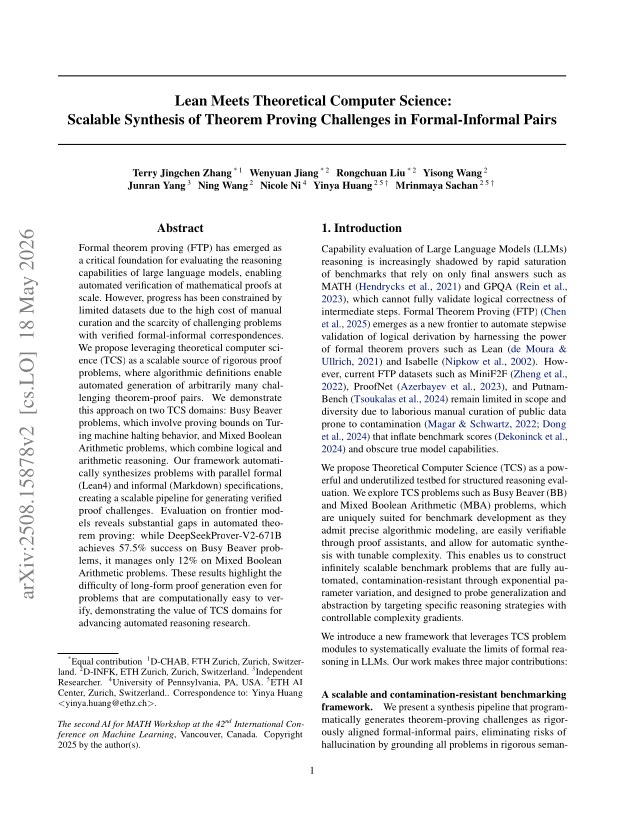 First page of Lean Meets Theoretical Computer Science: Scalable Synthesis of Theorem Proving Challenges in Formal-Informal Pairs