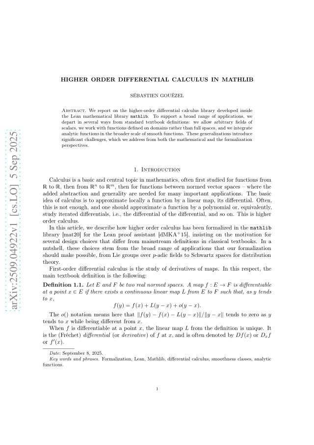 First page of Higher order differential calculus in mathlib