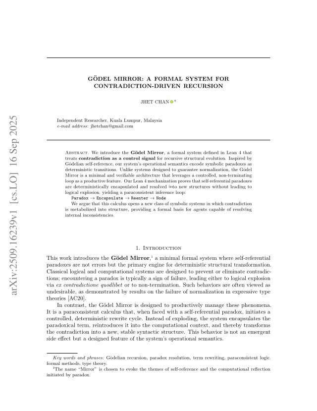 First page of Gödel Mirror: A Formal System For Contradiction-Driven Recursion