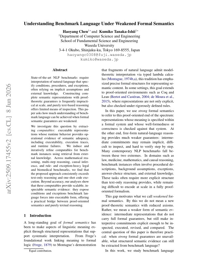 First page of Understanding Benchmark Language Under Weakened Formal Semantics
