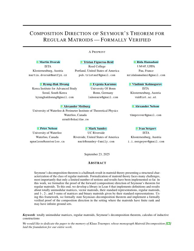 First page of Composition Direction of Seymour's Theorem for Regular Matroids -- Formally Verified