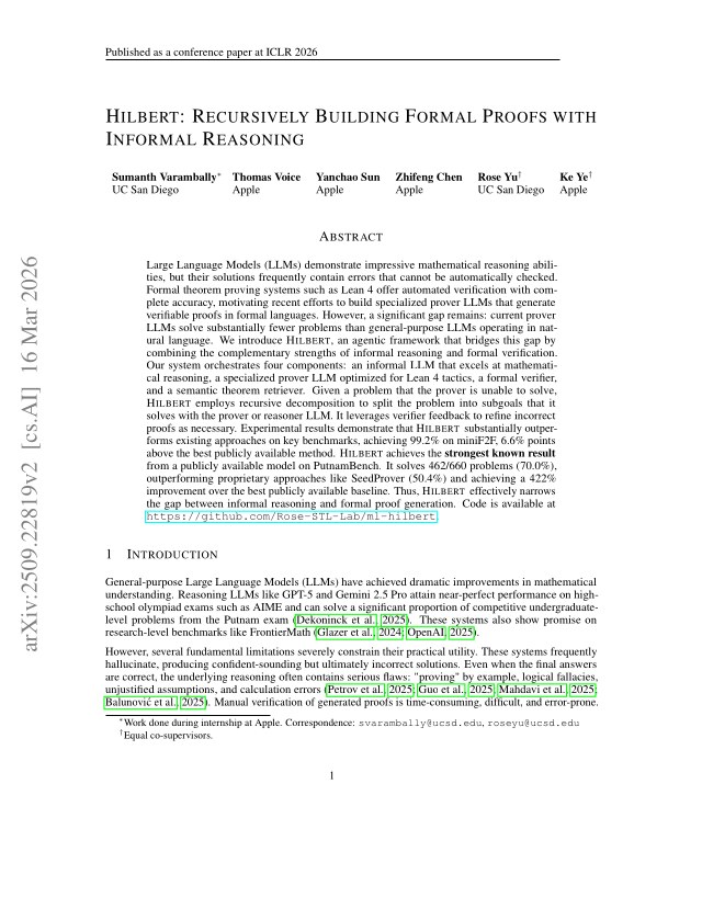 First page of Hilbert: Recursively Building Formal Proofs with Informal Reasoning