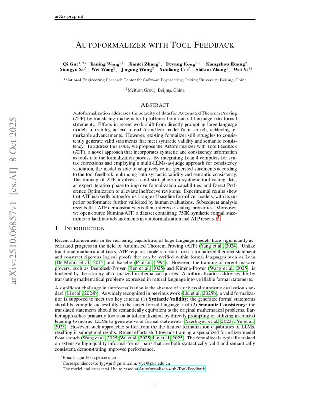 First page of Autoformalizer with Tool Feedback