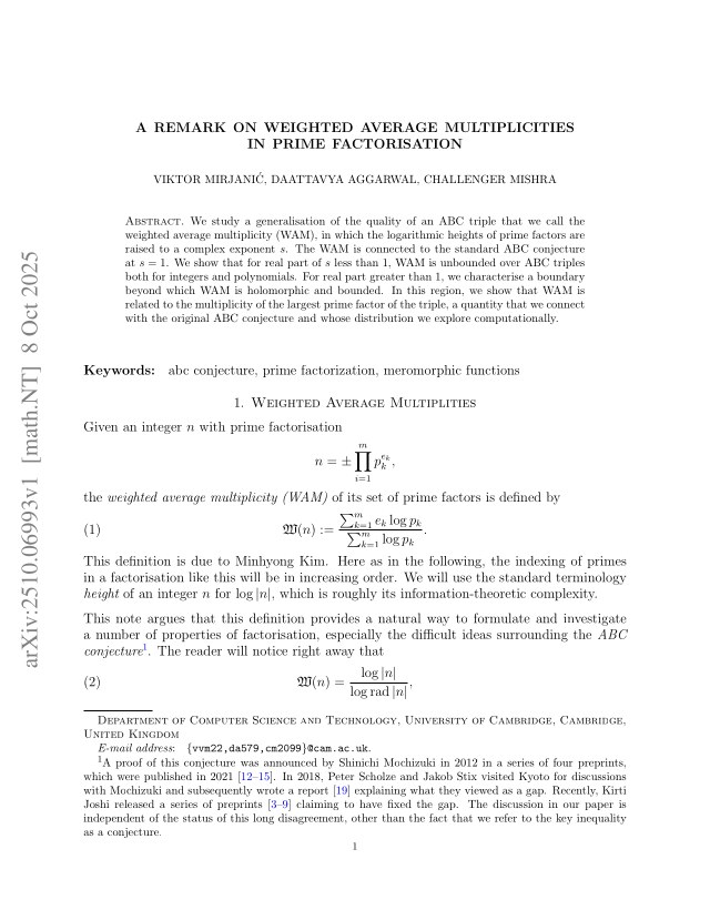 First page of A remark on weighted average multiplicities in prime factorisation