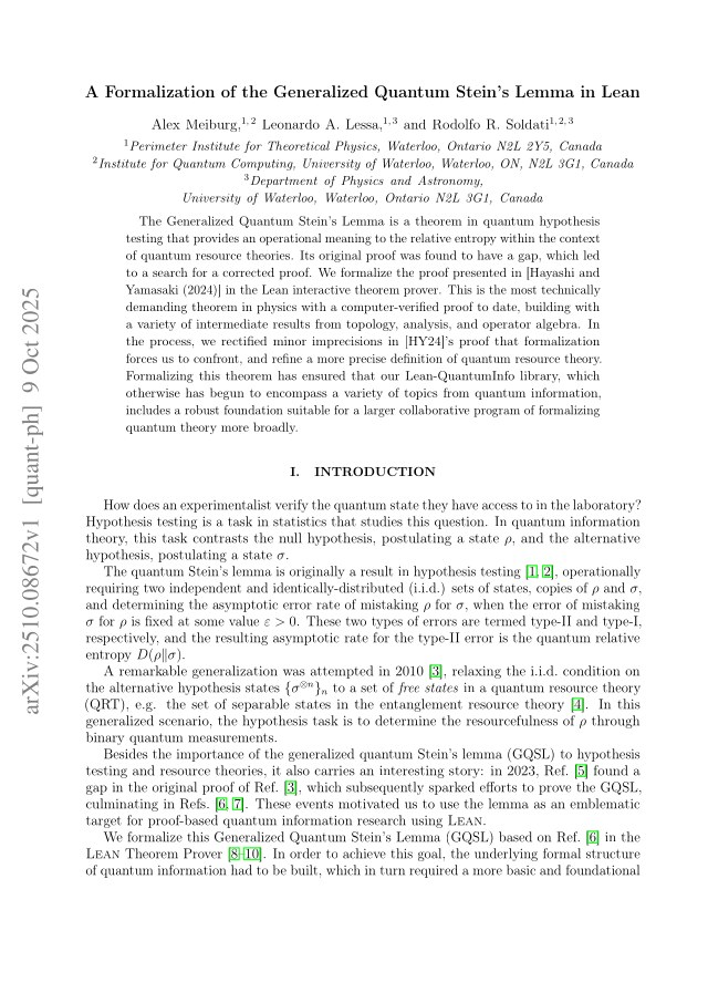 First page of A Formalization of the Generalized Quantum Stein's Lemma in Lean