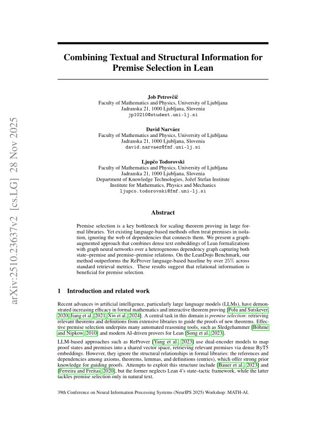 First page of Combining Textual and Structural Information for Premise Selection in Lean