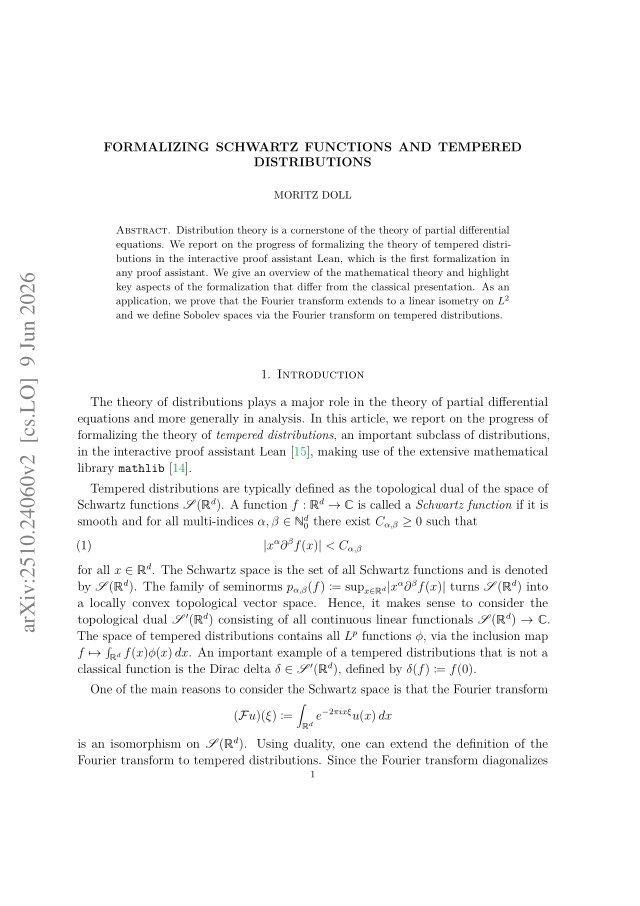 First page of Formalizing Schwartz functions and tempered distributions