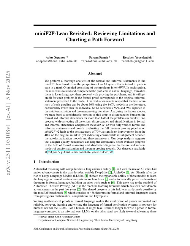 First page of miniF2F-Lean Revisited: Reviewing Limitations and Charting a Path Forward