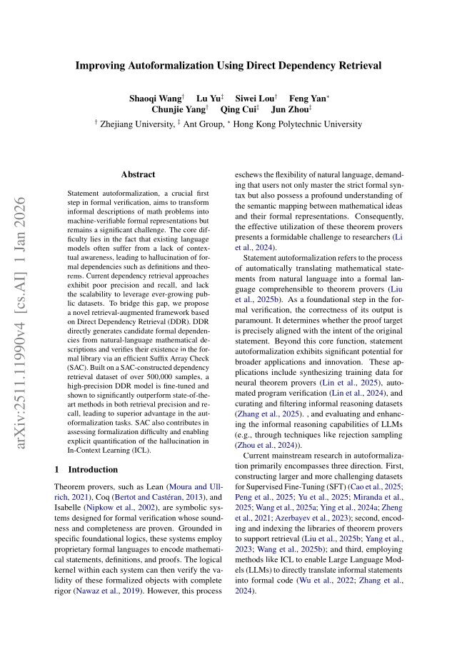 First page of Improving Autoformalization Using Direct Dependency Retrieval