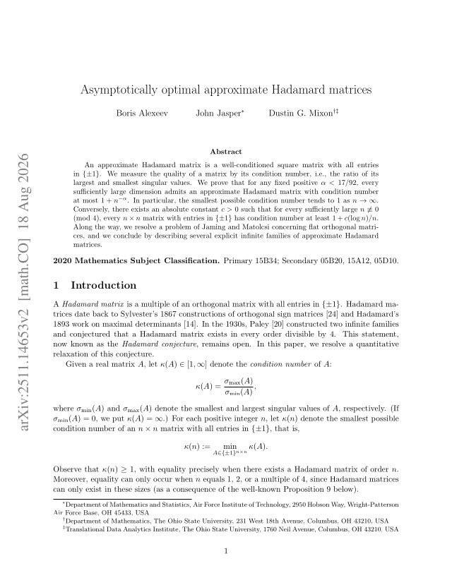 First page of Asymptotically optimal approximate Hadamard matrices