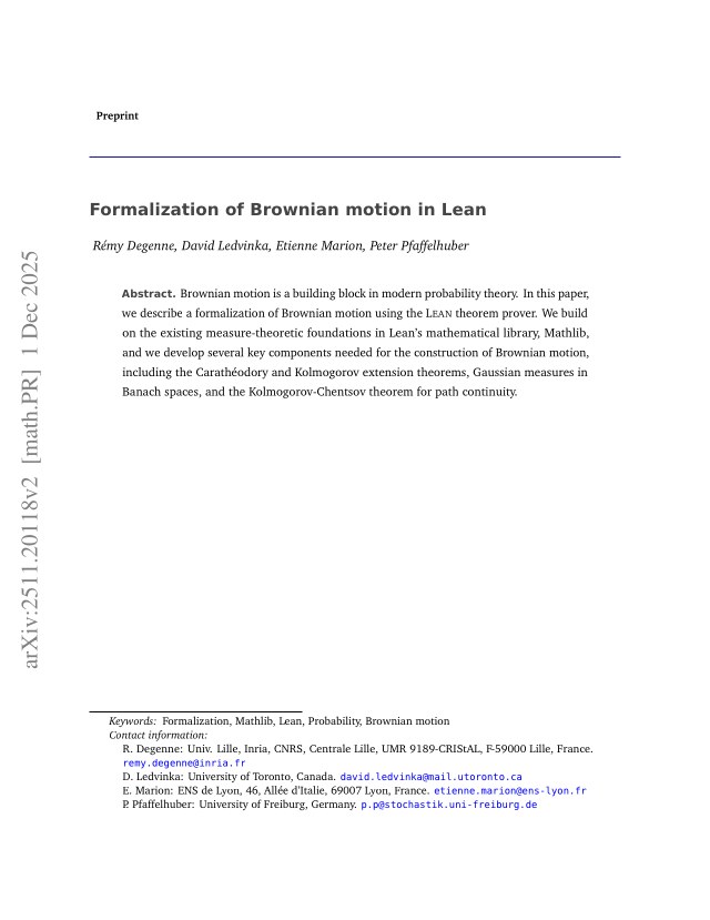 First page of Formalization of Brownian motion in Lean