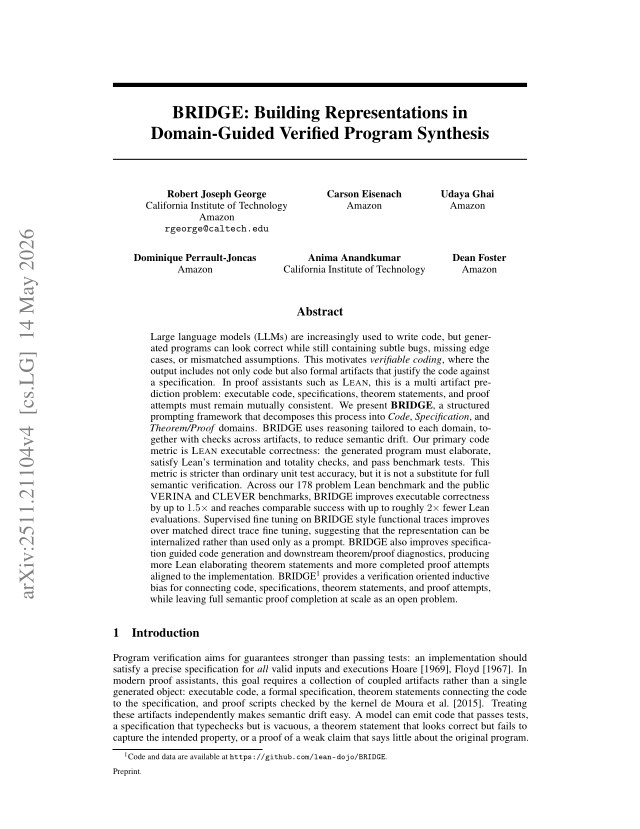 First page of BRIDGE: Building Representations In Domain Guided Program Synthesis
