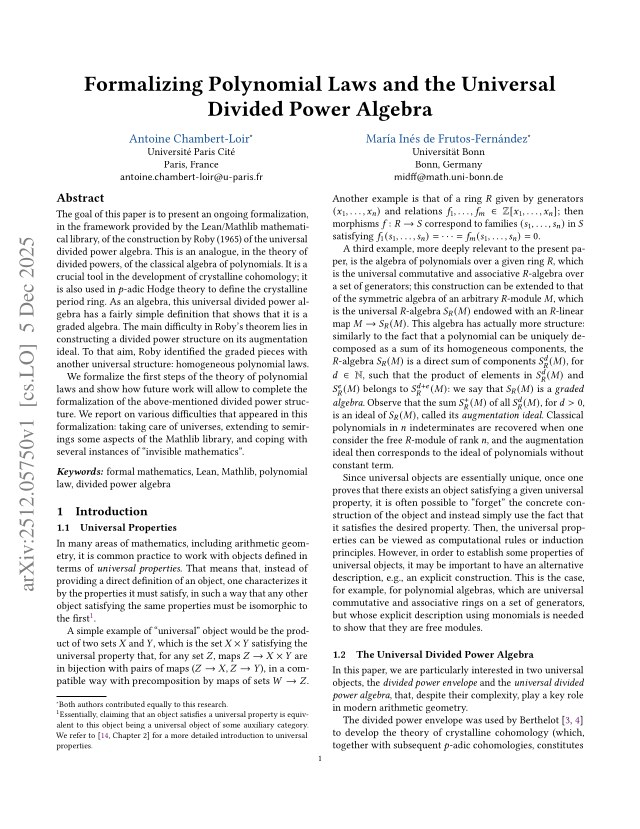 First page of Formalizing Polynomial Laws and the Universal Divided Power Algebra