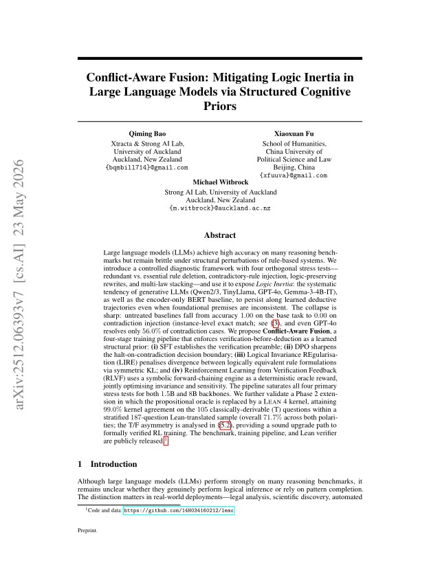 First page of Conflict-Aware Fusion: Mitigating Logic Inertia in Large Language Models via Structured Cognitive Priors