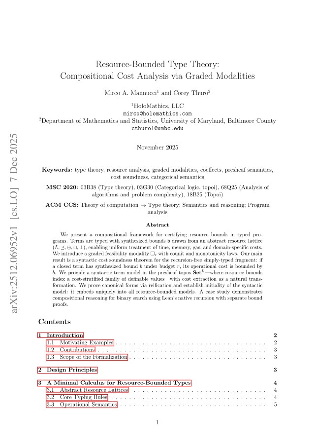 First page of Resource-Bounded Type Theory: Compositional Cost Analysis via Graded Modalities
