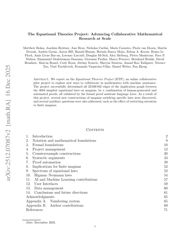 First page of The Equational Theories Project: Advancing Collaborative Mathematical Research at Scale