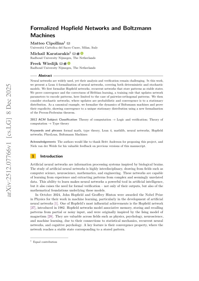 First page of Formalized Hopfield Networks and Boltzmann Machines