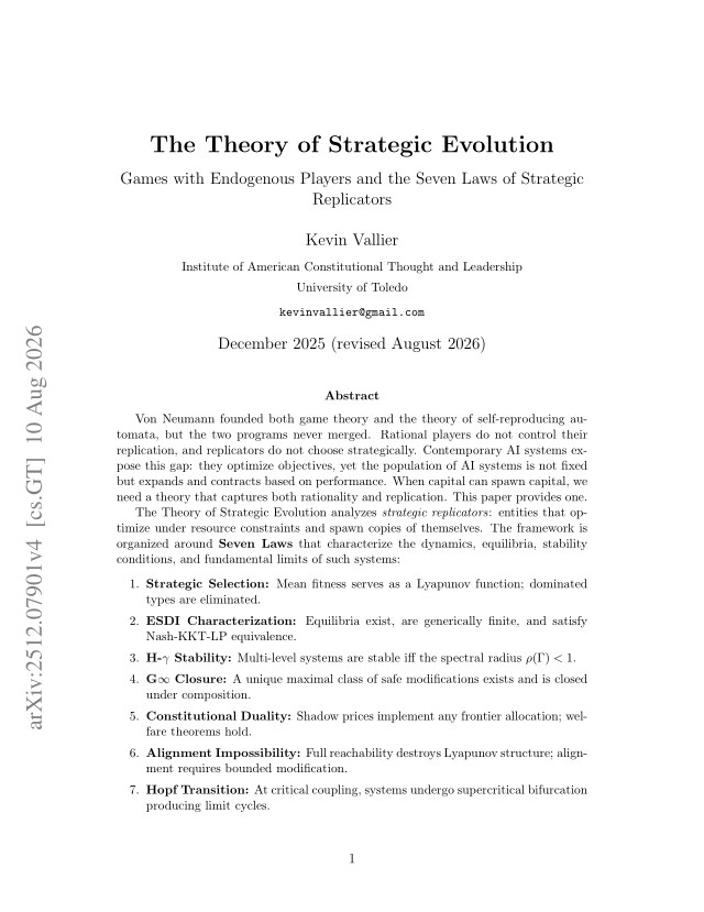 First page of The Theory of Strategic Evolution: Games with Endogenous Players and the Seven Laws of Strategic Replicators
