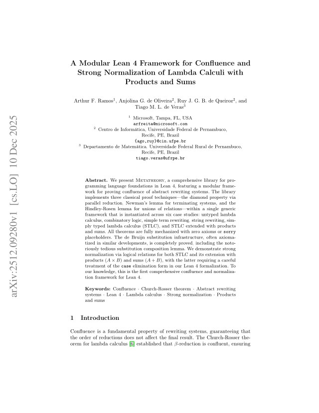 First page of A Modular Lean 4 Framework for Confluence and Strong Normalization of Lambda Calculi with Products and Sums