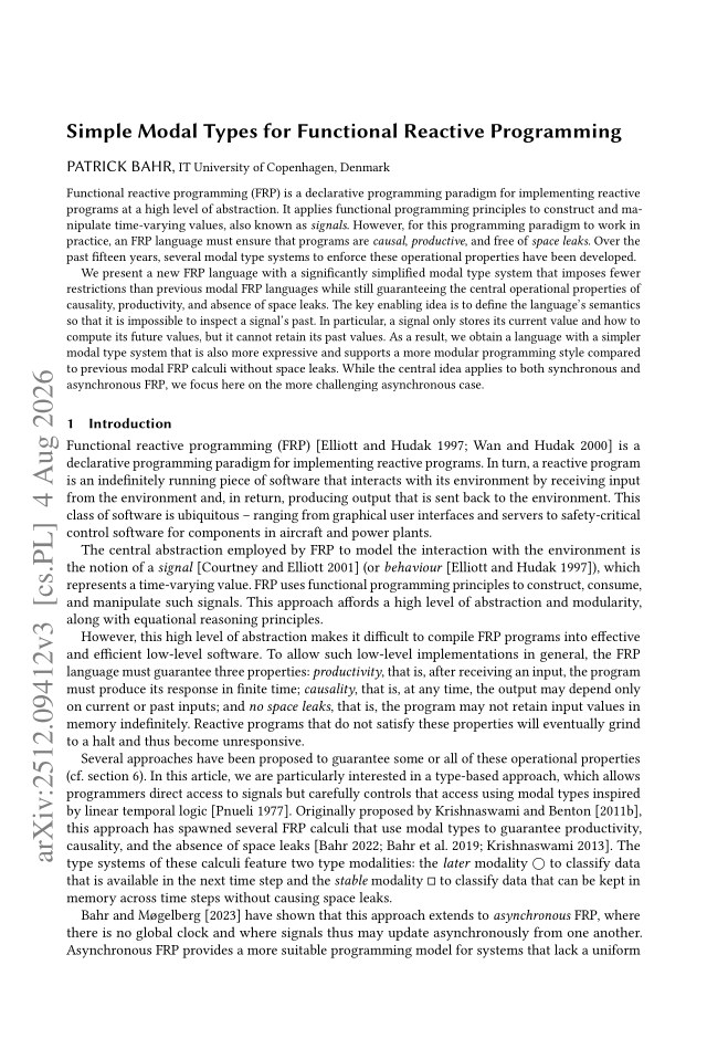 First page of Simple Modal Types for Functional Reactive Programming
