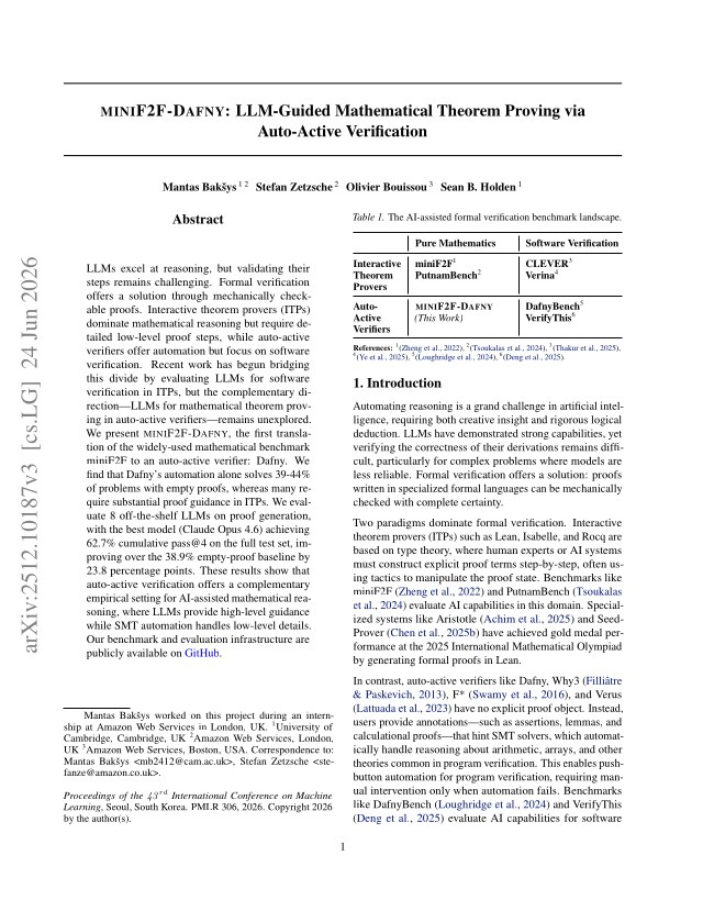 First page of MINIF2F-DAFNY: LLM-Guided Mathematical Theorem Proving via Auto-Active Verification