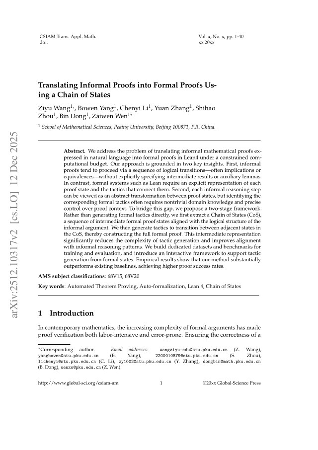 First page of Translating Informal Proofs into Formal Proofs Using a Chain of States