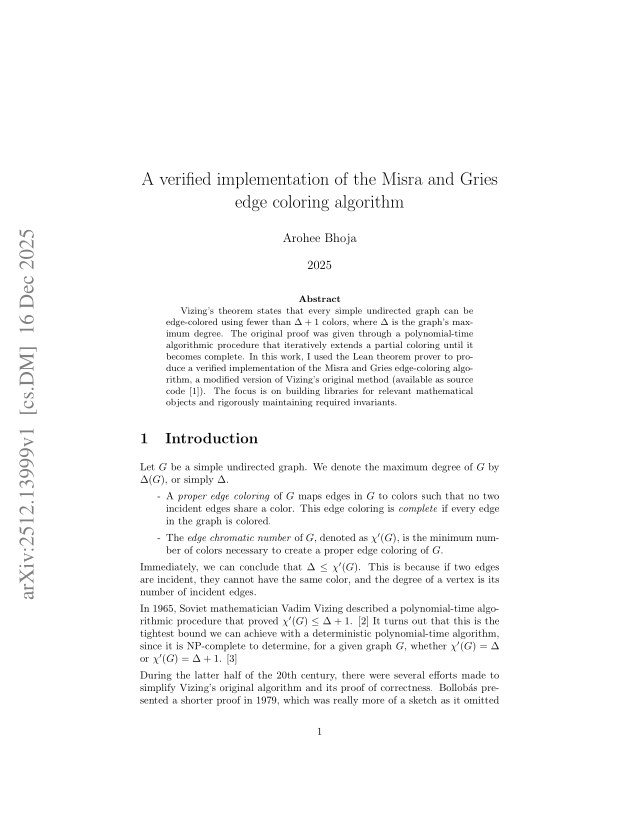 First page of A verified implementation of the Misra and Gries edge coloring algorithm