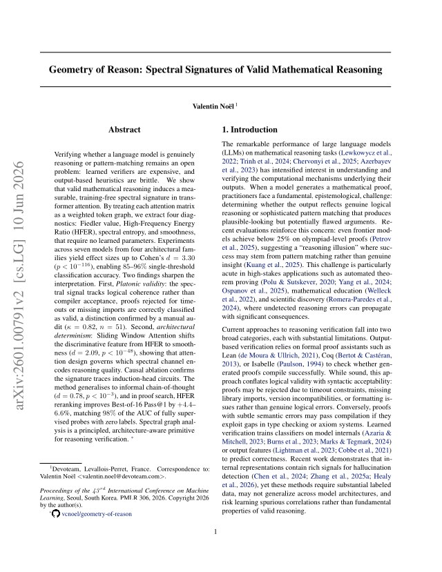 First page of Geometry of Reason: Spectral Signatures of Valid Mathematical Reasoning