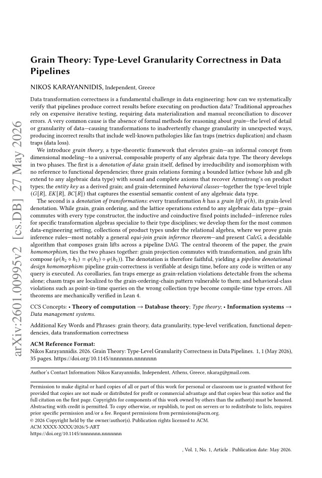 First page of Grain Theory: Type-Level Granularity Correctness in Data Pipelines