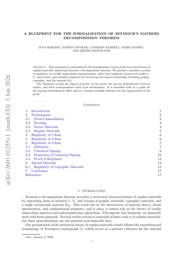 First page of A Blueprint for the Formalization of Seymour's Matroid Decomposition Theorem