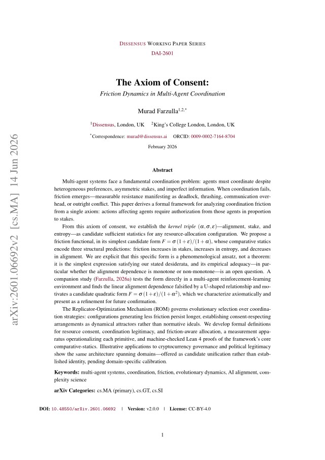 First page of The Axiom of Consent: Friction Dynamics in Multi-Agent Coordination