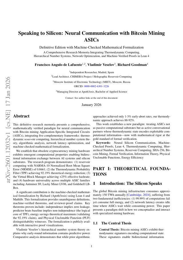 First page of Speaking to Silicon: Neural Communication with Bitcoin Mining ASICs
