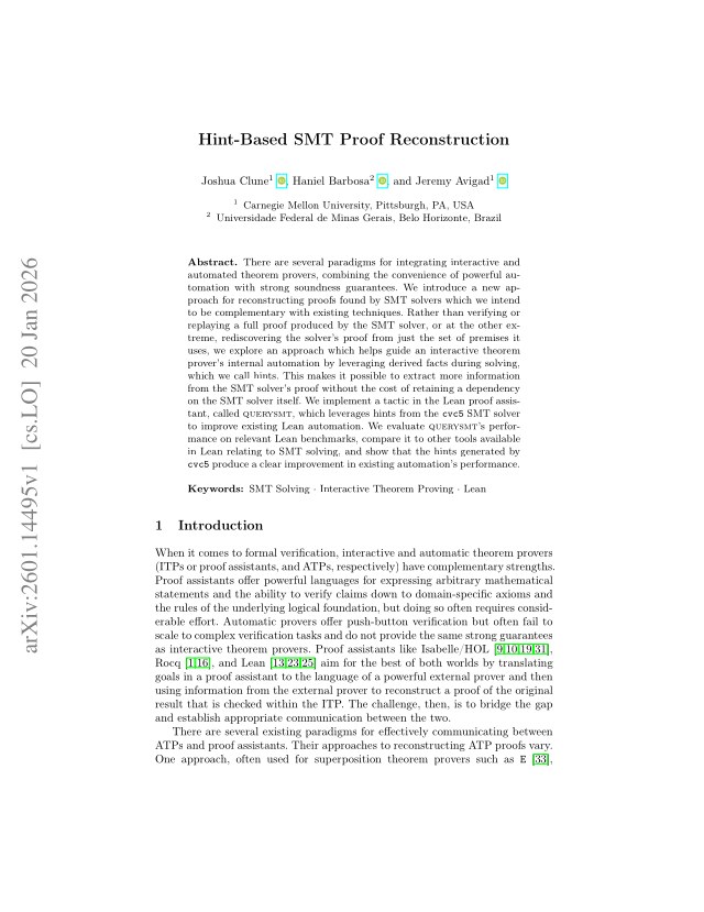First page of Hint-Based SMT Proof Reconstruction