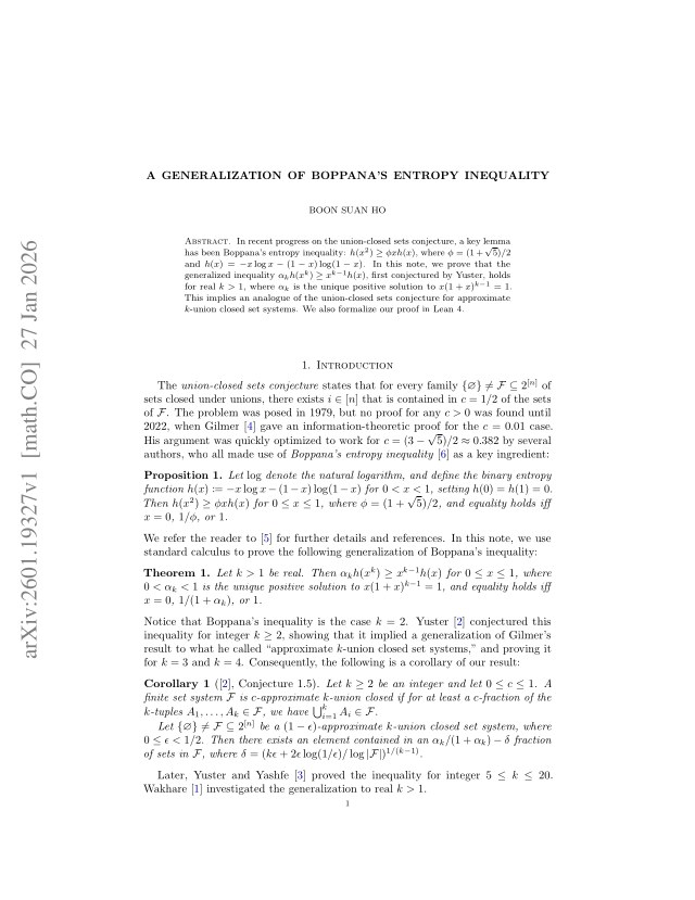 First page of A generalization of Boppana's entropy inequality