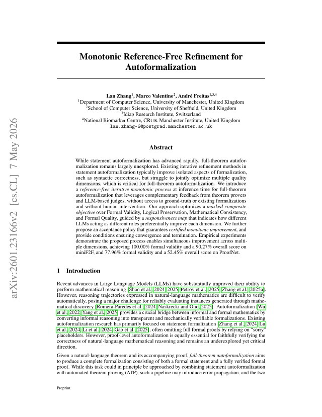 First page of Monotonic Reference-Free Refinement for Autoformalization