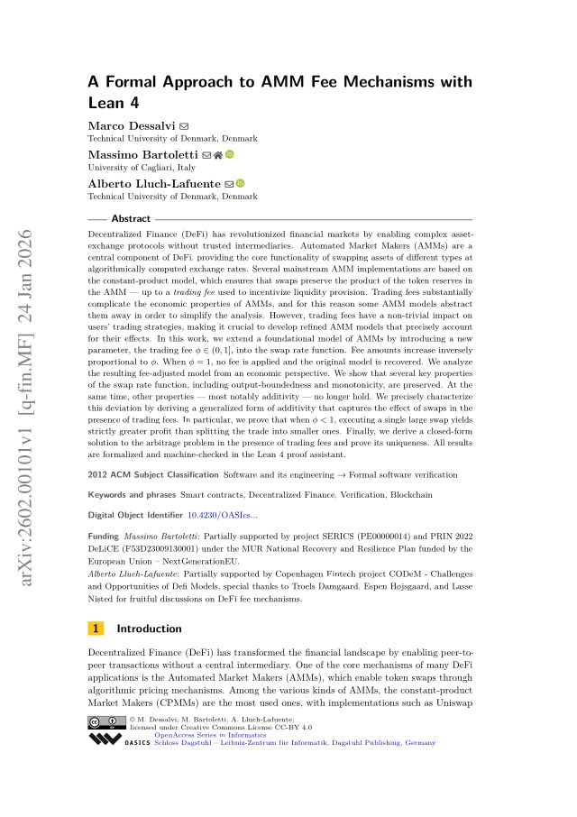 First page of A Formal Approach to AMM Fee Mechanisms with Lean 4
