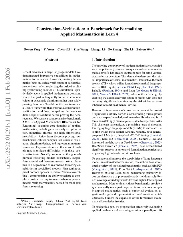 First page of Construction-Verification: A Benchmark for Applied Mathematics in Lean 4