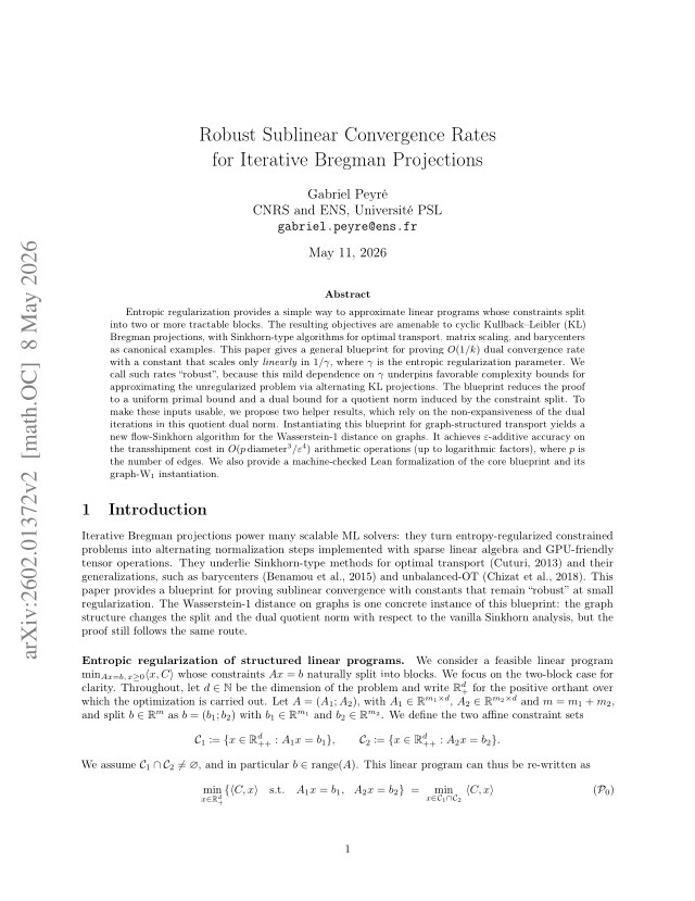 First page of Robust Sublinear Convergence Rates for Iterative Bregman Projections