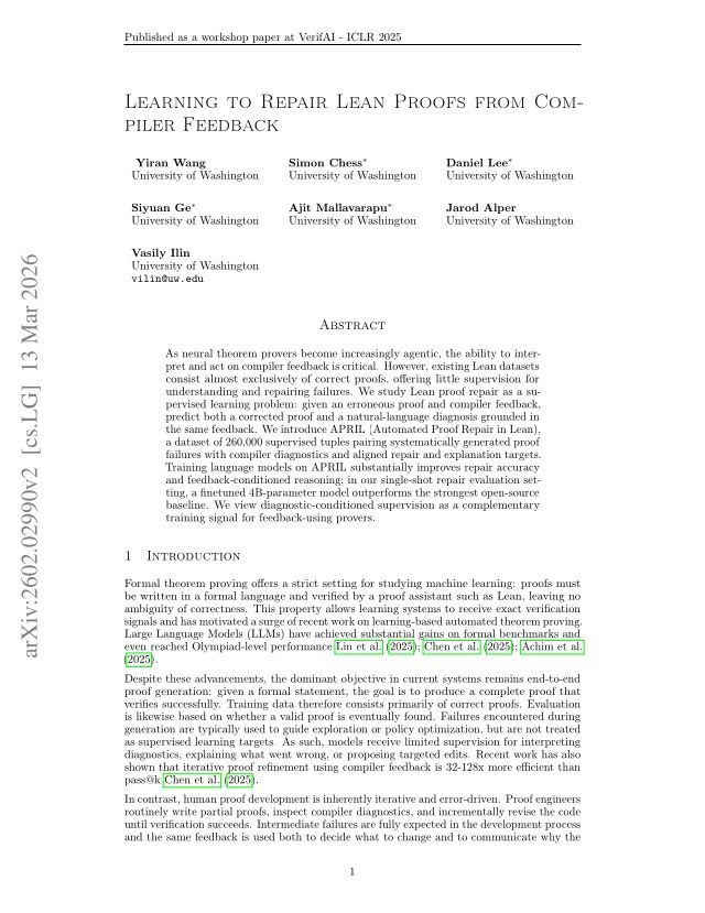 First page of Learning to Repair Lean Proofs from Compiler Feedback